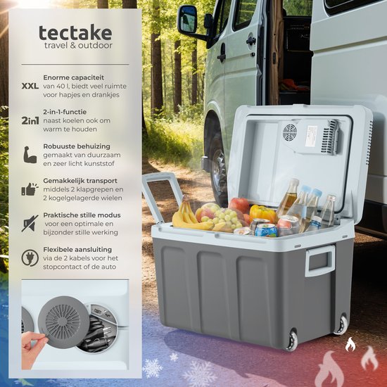 tectake® - Elektrische koelbox en warmtebox - Inhoud 40L - Licht en stil met ECO-modus - 56 x 39 x 42 cm - Met wielen, scheidingsrooster en draaggreep van TecTake — afbeelding 2