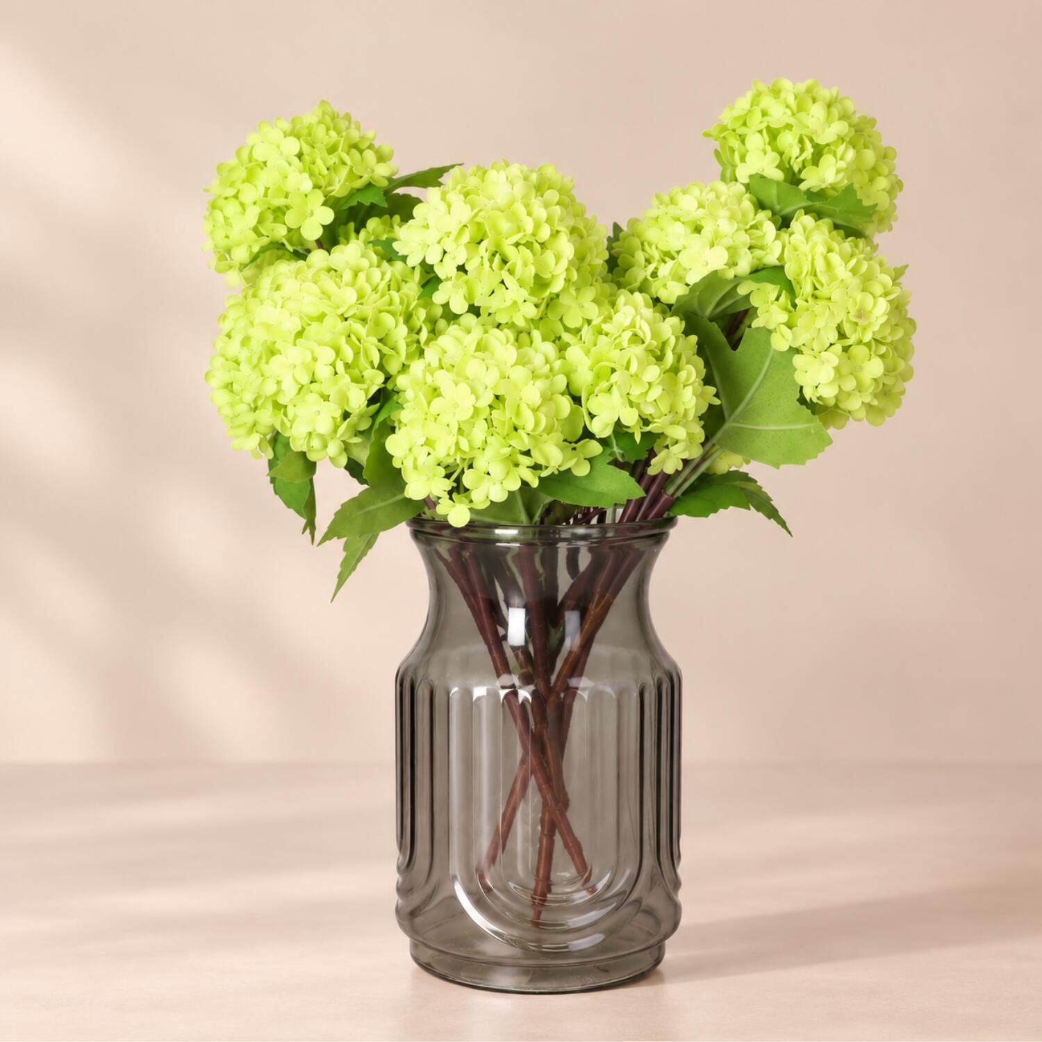 Bellatio Design Kunstbloem Viburnum / sneeuwbal - 4x - 30 cm - groen - losse steel - kunst zijdebloemen