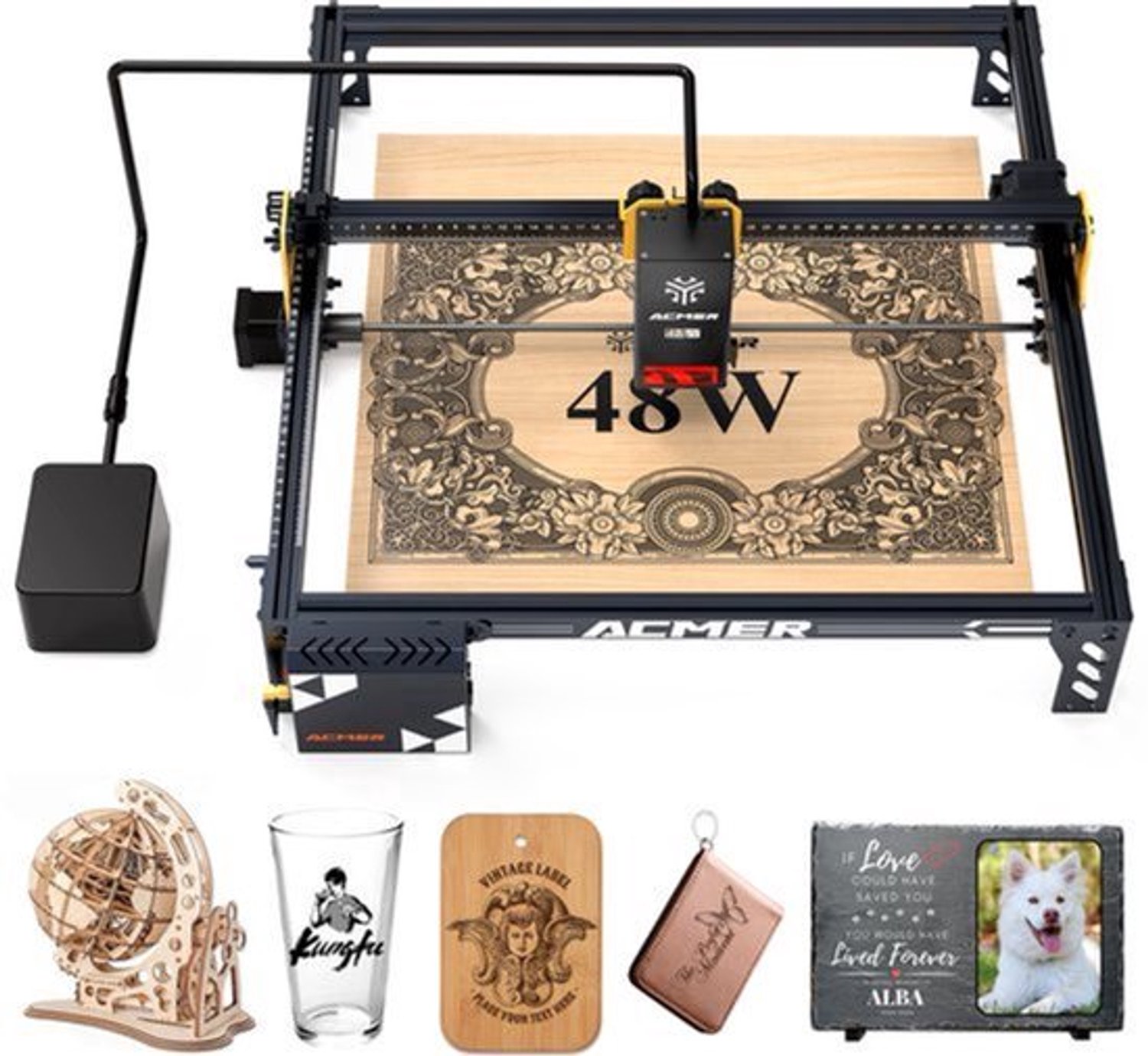 Lasergraveermachine CNC Snijmachine - 48W Vermogen - EU Plug - Hoge Snelheid 10000mm/min - Voor DIY Geschenken - Met Luchtcompressor