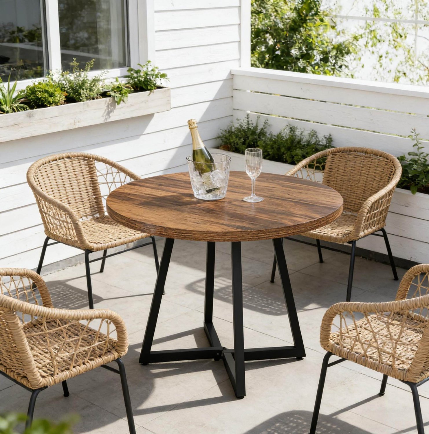 WUVRIE Ronde eettafel Ø 80 cm - MDF-blad en metalen frame - Zwart/rustiek bruin