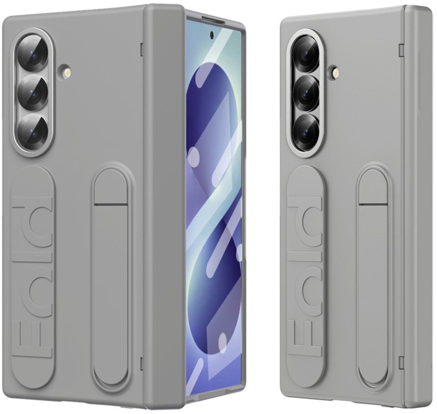 Casety Geschikt voor Samsung Galaxy Z Fold 8 Ultra backcover hoes met Kickstand & Polsband - Grijs