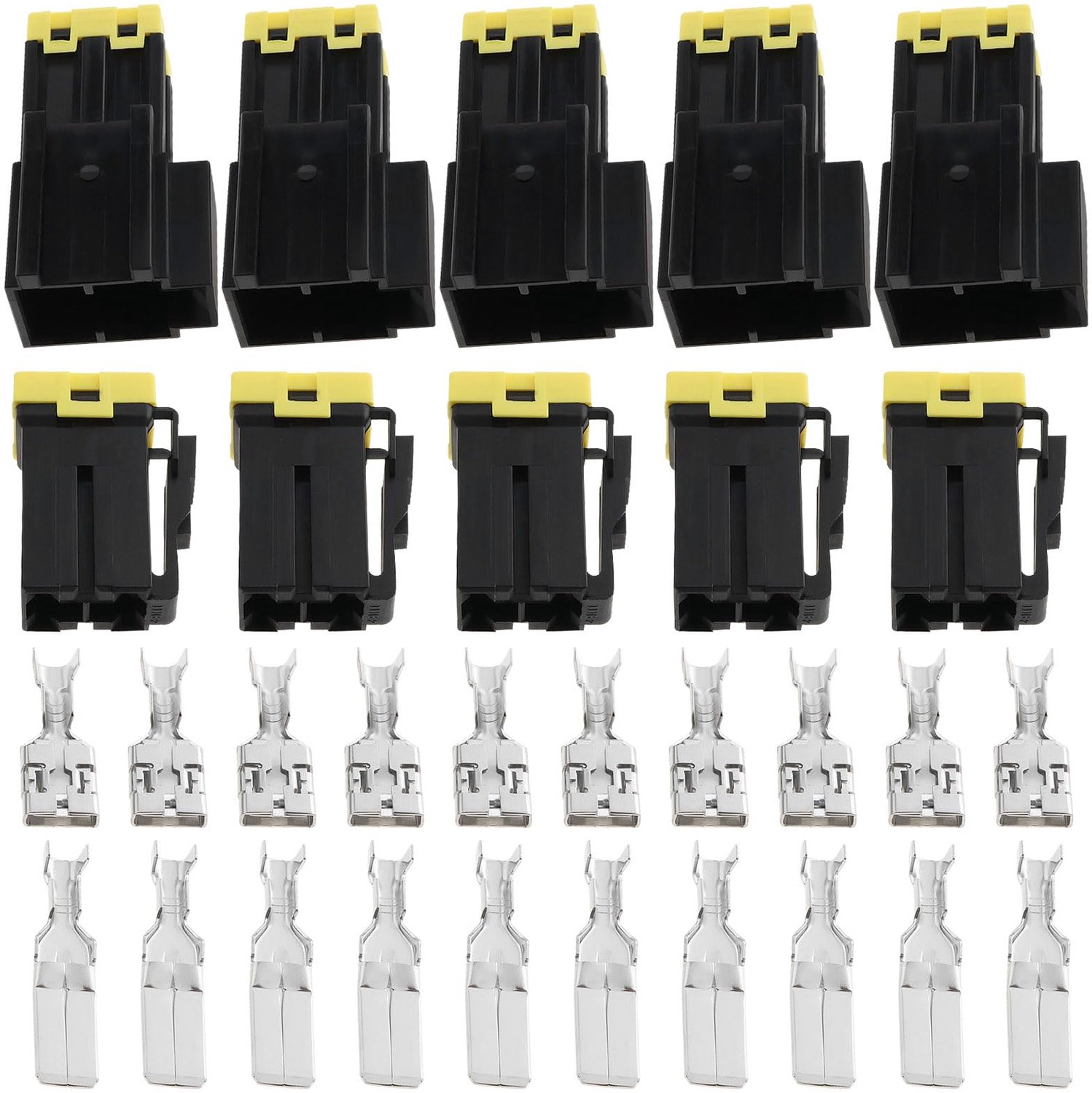 2-weg 2-pins Connectoren - Hoge Stroom - 60AMP - Geel en Zwart - Voor Auto en Motor - Inclusief Terminals - 5 Stuks
