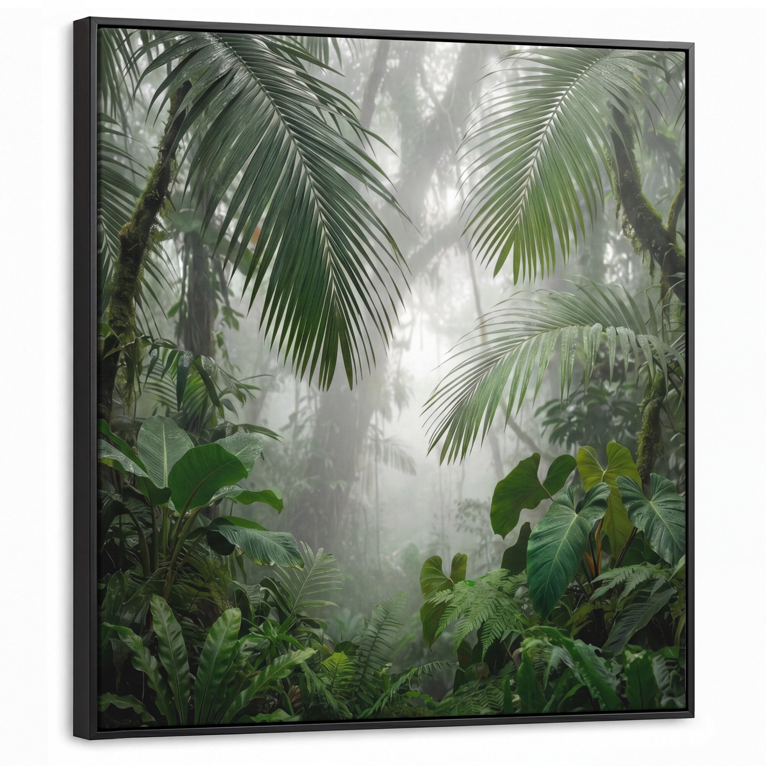 Canvas Schilderij met Baklijst - Natuur - Jungle - Mist - Tropisch - Groen