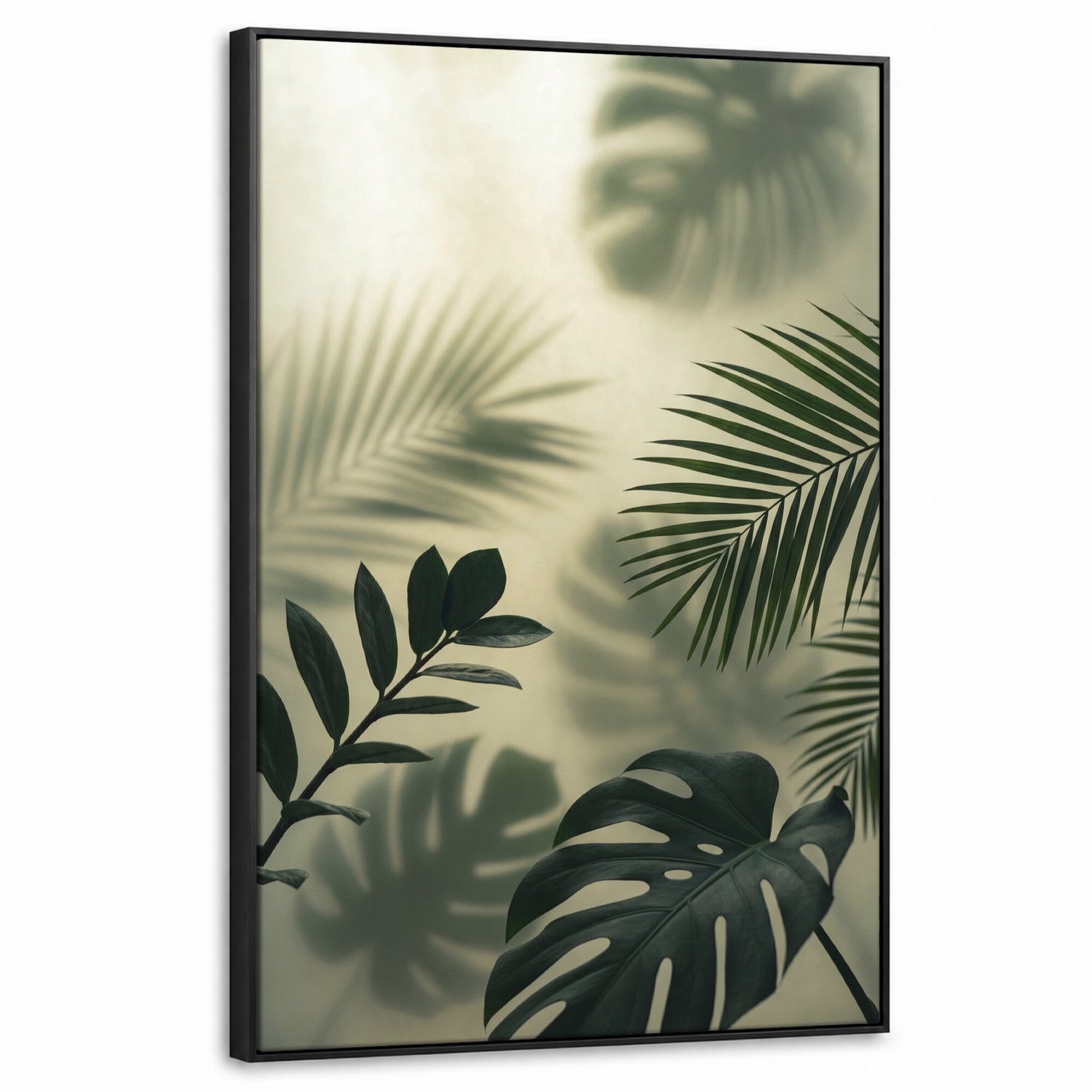 Canvas Schilderij met Baklijst - Planten - Bladeren - Schaduwen - Groen - Modern