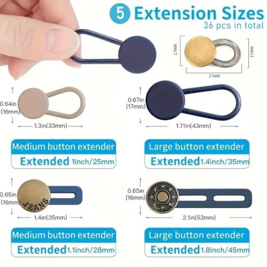Knoopverlenger voor broeken en jeans - 36-delige set — cadeau in Cadeau-ideeën - foto 2