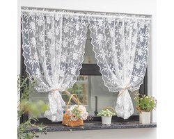 Witte Kanten Gordijn - Bloemmotief voor Country House Style 120x130 cm