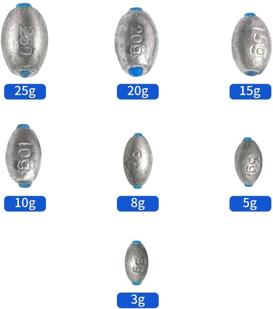 Set van 65 Vislood Gewichten met Opbergdoos — afbeelding 5