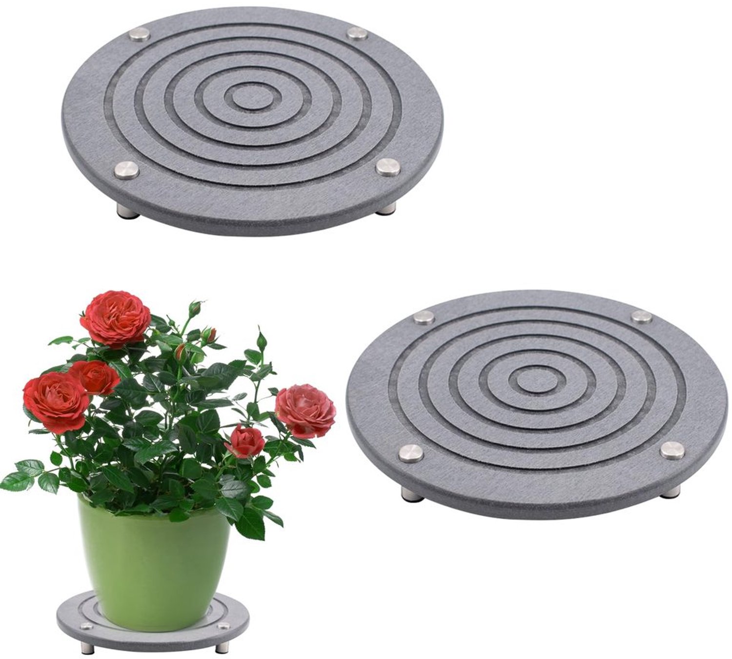 Set van 2 Plantenonderzetters van Kiezelgiet met Roestvrij Stalen Pootjes