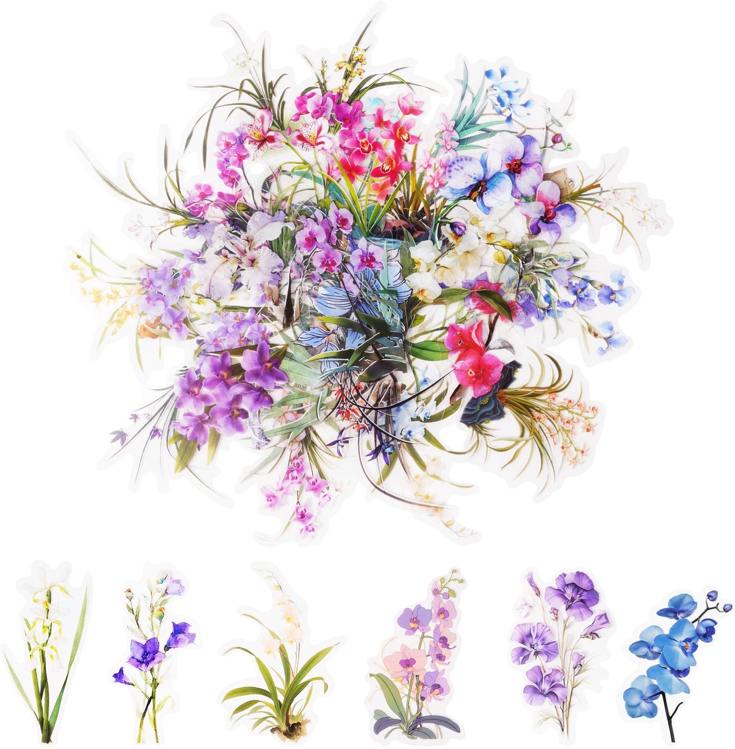 Set van 150 Transparante Bloemen Stickers voor Scrapbooking