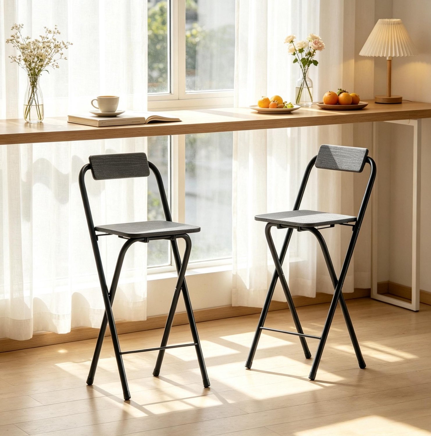 CHICFURN Barkruk set van 2 - Opvouwbaar - Met rugleuning en voetensteun - Zwart