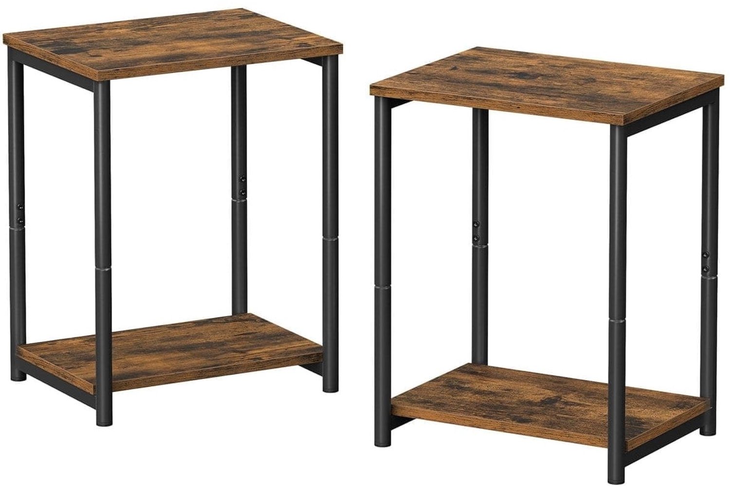 Klarven Bijzettafel Bruin-zwart - Set van 2 Bijzettafels - Bijzettafel voor bij de Bank - Bijzettafel - Industrieel Design - Stalen Frame, 2 Niveaus Vintage bruin-zwart