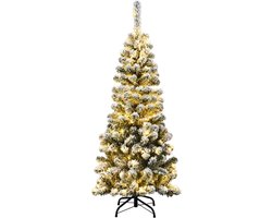 KOMFOTTEU Kunstkerstboom met sneeuw, leds - Kerstboom met vouwbare metalen standaard - kunstboom voor kerstdecoratie - decoratieve boom (135cm)