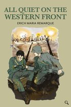 Boekomslag: 'All Quiet on the Western Front' door Erich Maria Remarque met een illustratie van twee soldaten in de loopgraaf.