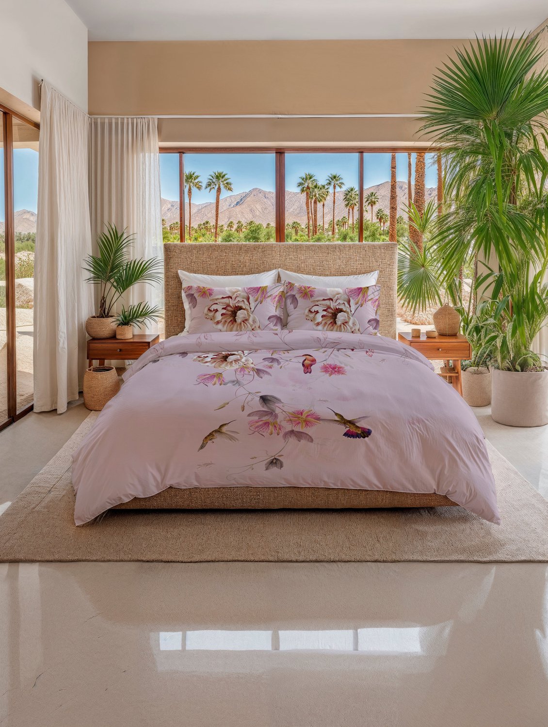 Heckettlane Dekbedovertrek Lyla - Canyon Rose - Dekbedovertrek van 100% Katoen-Satijn - Takken - Dekbedovertrek 260x200-220 cm - Lits-Jumeaux XL - Palm Springs Lyla Canyon Rose