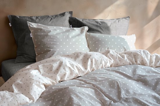 Zohome Dekbedovertrek Punta Di Cotone - Grijs - Eenpersoons - Dekbedhoes van 100% Katoen - Punten - 140x220 + 1 sloop 60/70 cm van Merkloos — afbeelding 4