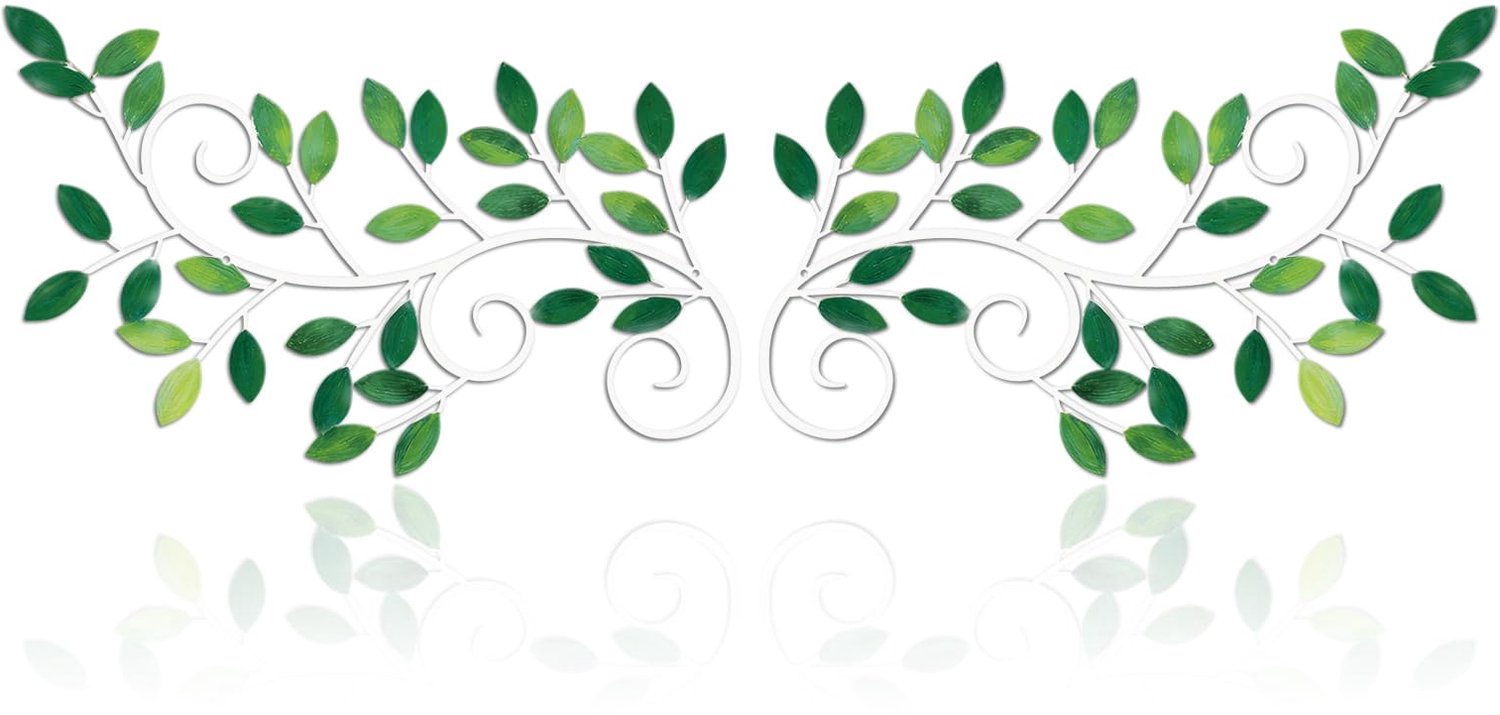 Set van 2 Metalen Wanddecoratie Blad Ornamenten - Groene Muurdecoratie voor Binnen en Buiten