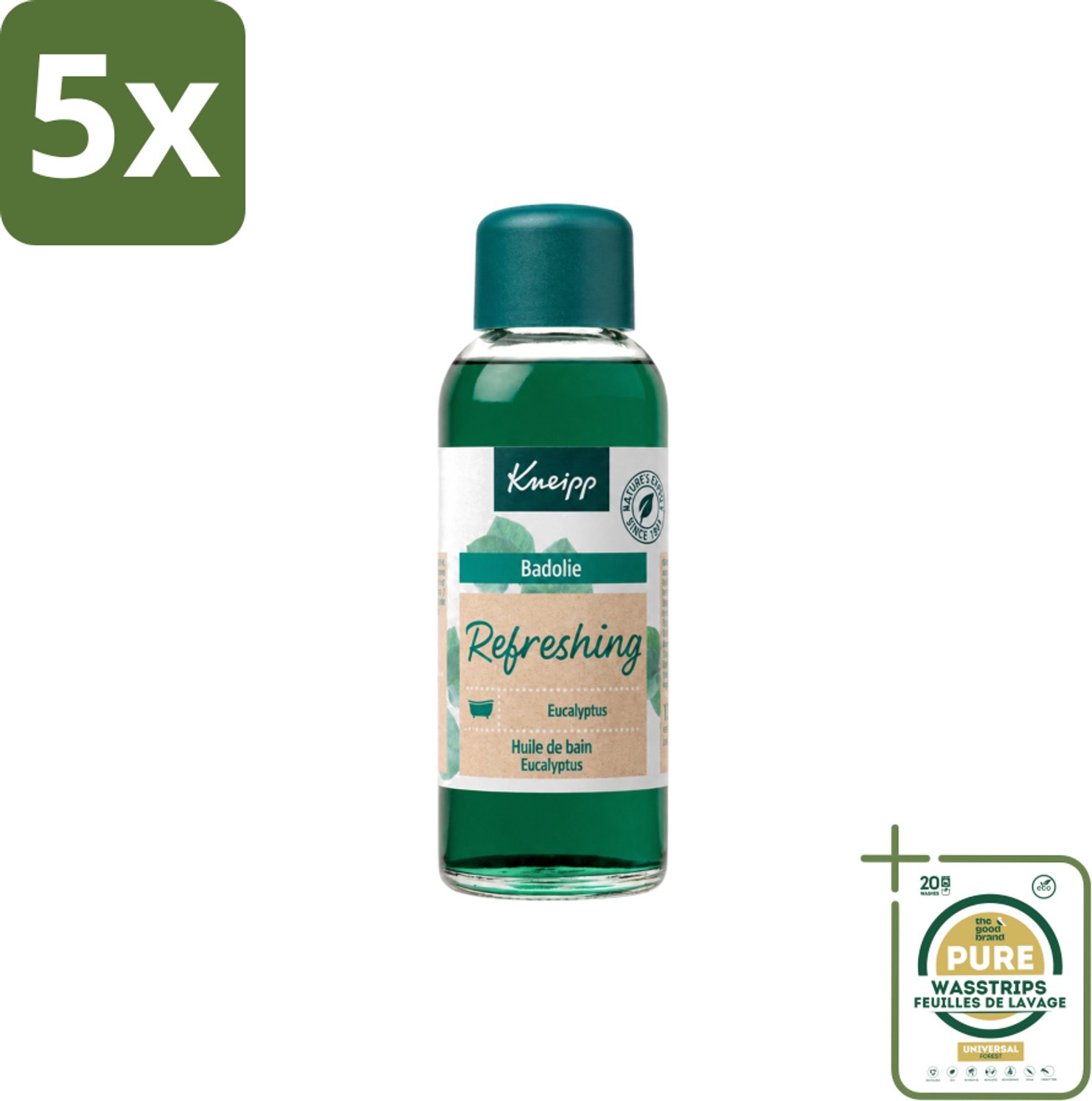 5 x Kneipp - Badolie - Refreshing Eucalyptus - 100 ml - Wasstrips - Badolie Mint Eucalyptus - Aromatherapie - Eucalyptusolie - Badolie - Natuurlijke Badolie