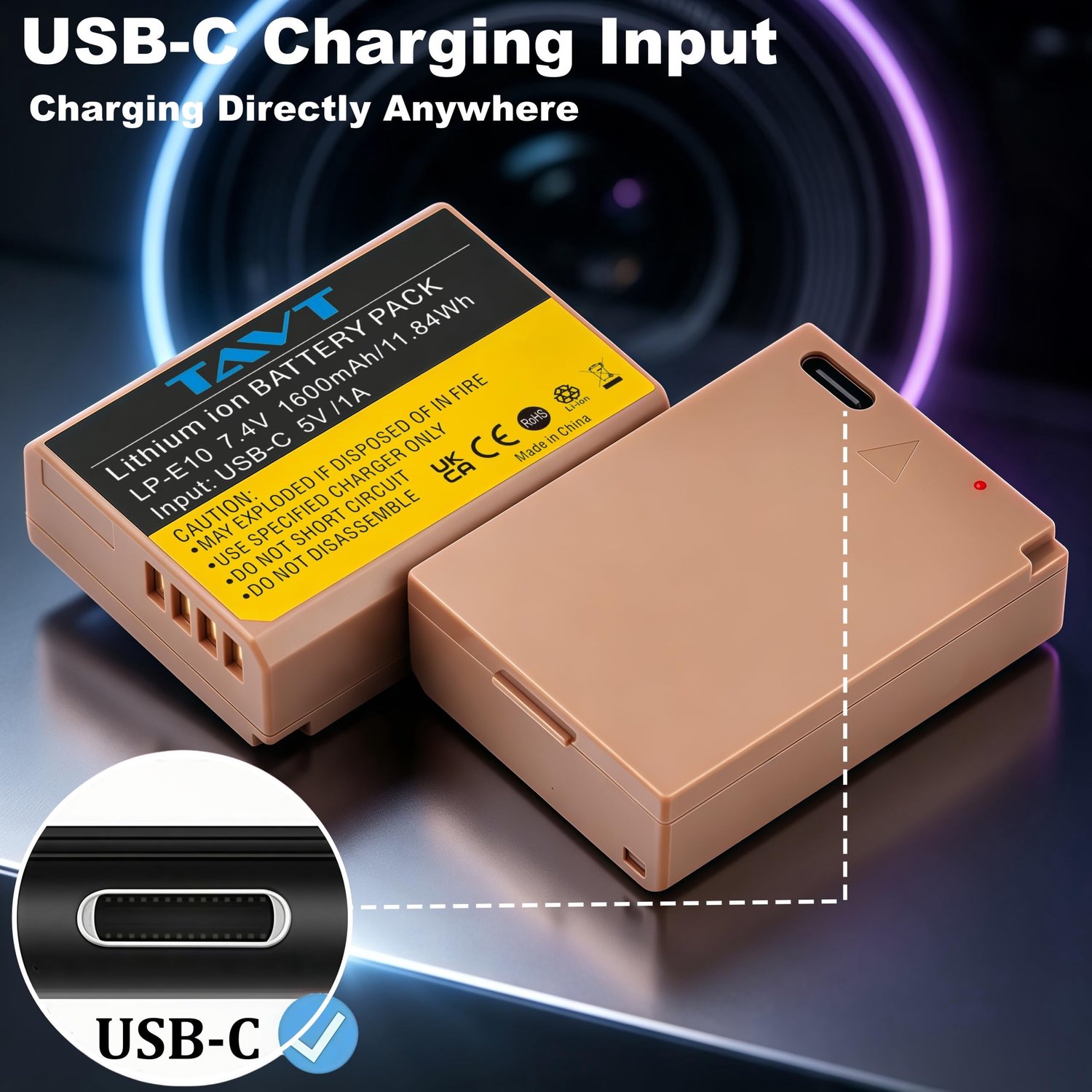 Set van 2 LP-E10 Batterijen met USB-C Oplaadpoort voor Canon Camera's