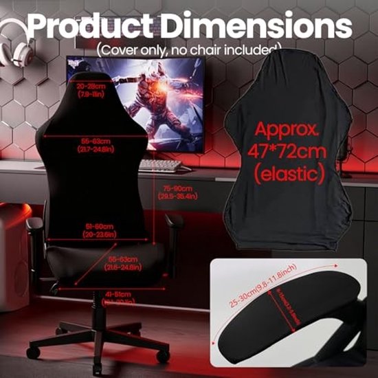 6-in-1 Gaming Stoel Covers Set voor Zwart Bureau Stoel — afbeelding 2