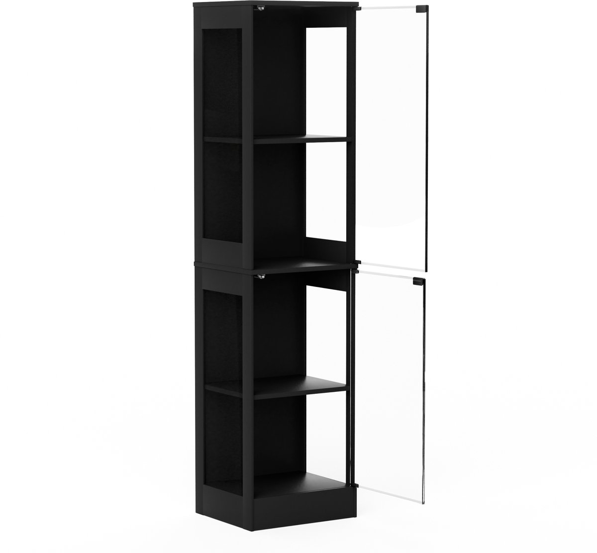 Vitrinekast Met Ledverlichting - Vier Etages Met Glazen Deuren - Opbergruimte Voor Collecties En Decoratie - Zwart Glas - 40 X 35 X 165 Cm