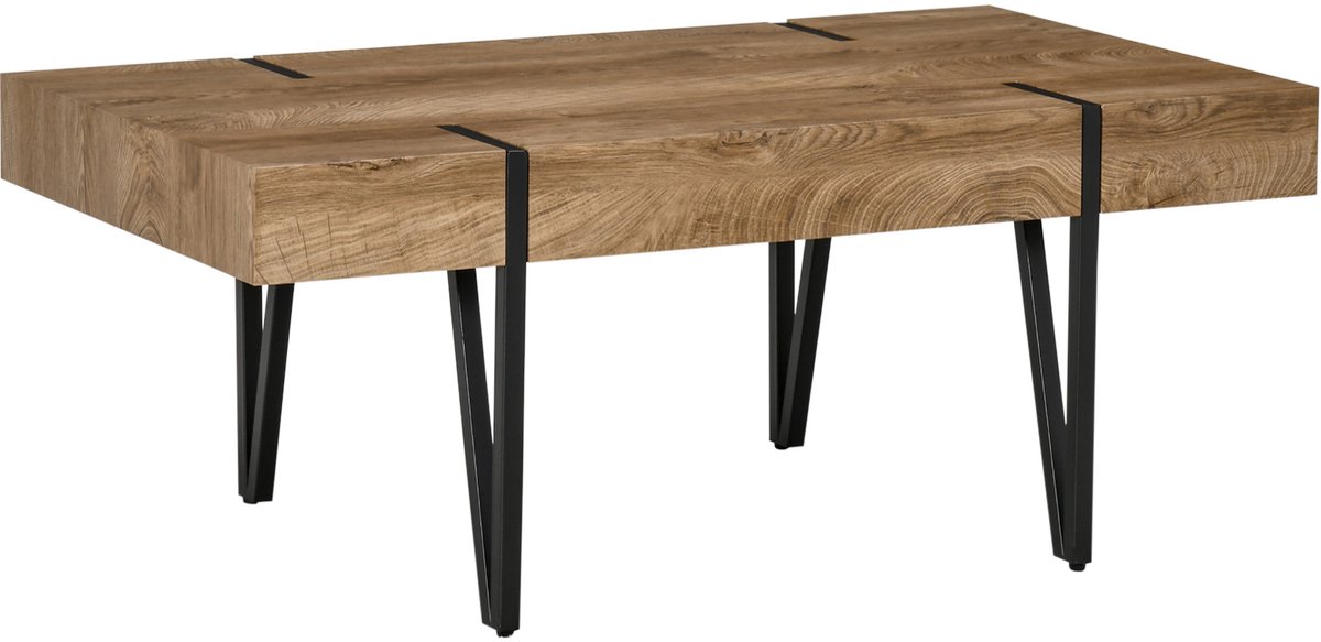 Homona Salontafel industrieel design - Met verstelbare voetsteunen - 105 x 60 x 42 cm - Naturel hout/Zwart