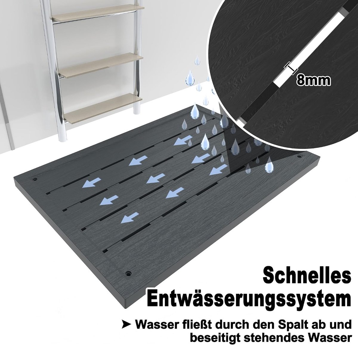 Bodemplaten van kunststof, antislip bodemelement voor zonnedouche en douches, stripdesign, voetplank, buiten, weerbestendig, zwembadplaten, platform, randlijsten, plaat voor douches, tuindouche