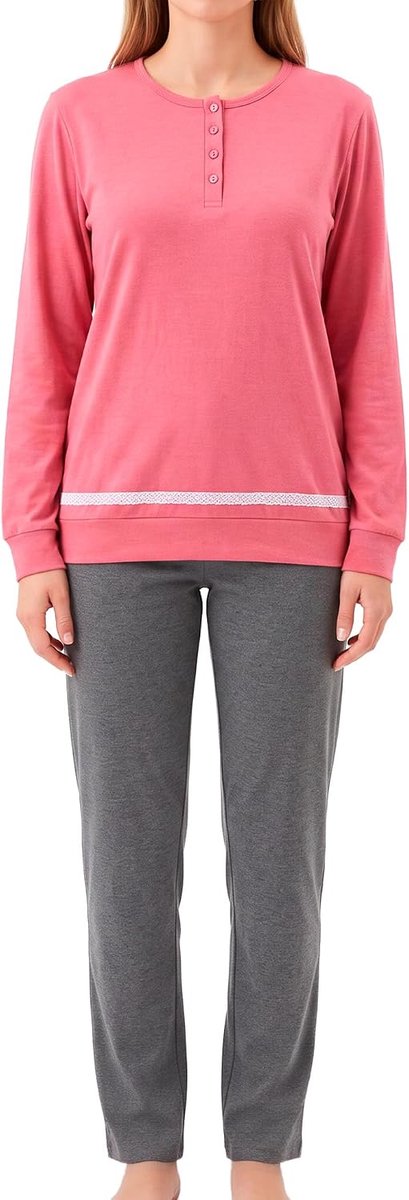 Winterpyjama voor dames, met lange mouwen, warm katoen, interlock, pyjama voor dames, lang, zacht en ademend, winterpyjama, perfect voor de koude maanden, S/XL