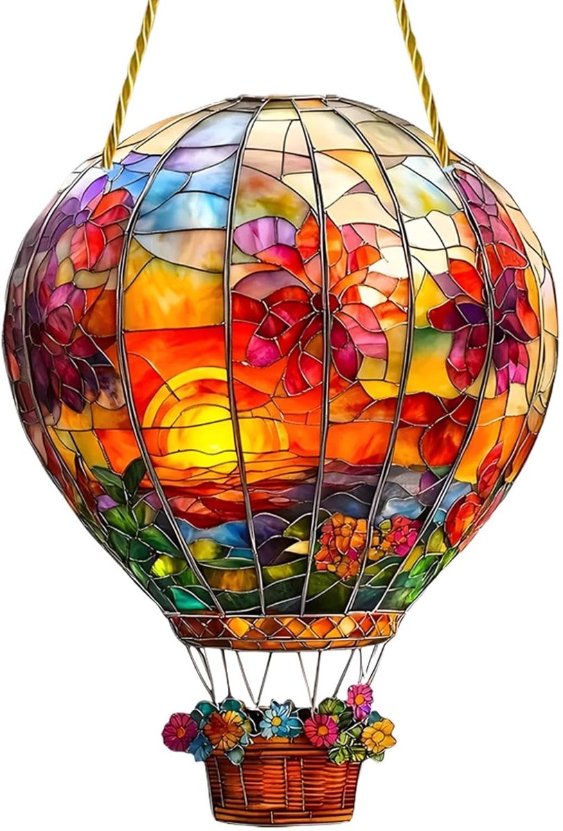 Raamdecoraties - heteluchtballon lampenkap | zonvanger | acryl gebrandschilderd raam zonnevanger | binnendecoratie hangende kunst voor binnen en buiten