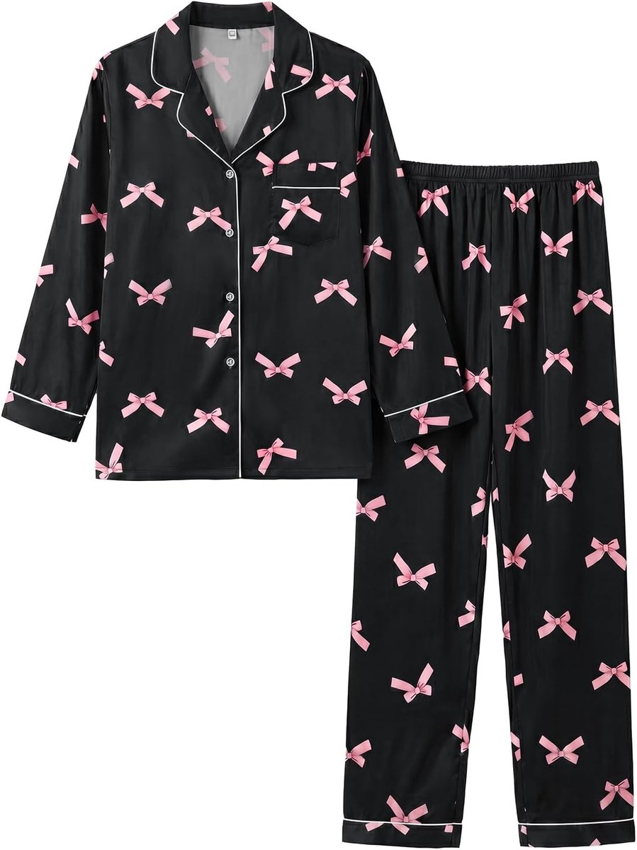 Pyjama voor dames, satijn, lang, tweedelig, zijde
