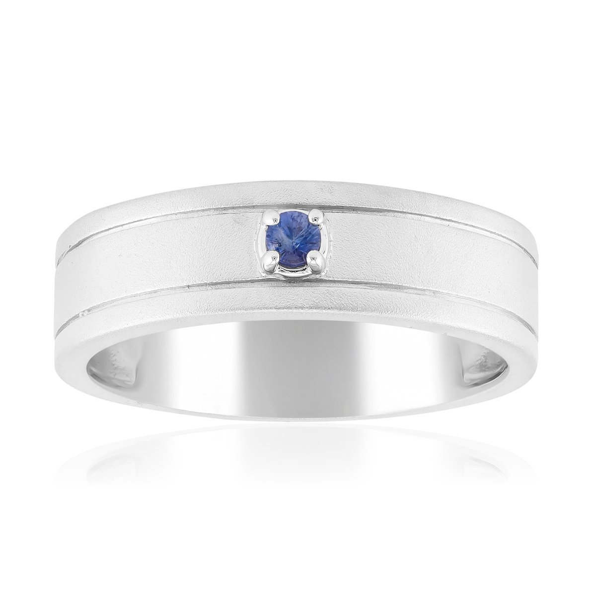 Cavill - Zilveren Ring met 0,033 ct Benitoiet Rond - 925 Sterlingzilver Gerhodineerd - Moderne Ring met Bezelzetting - Blauwe Edelsteen uit VS