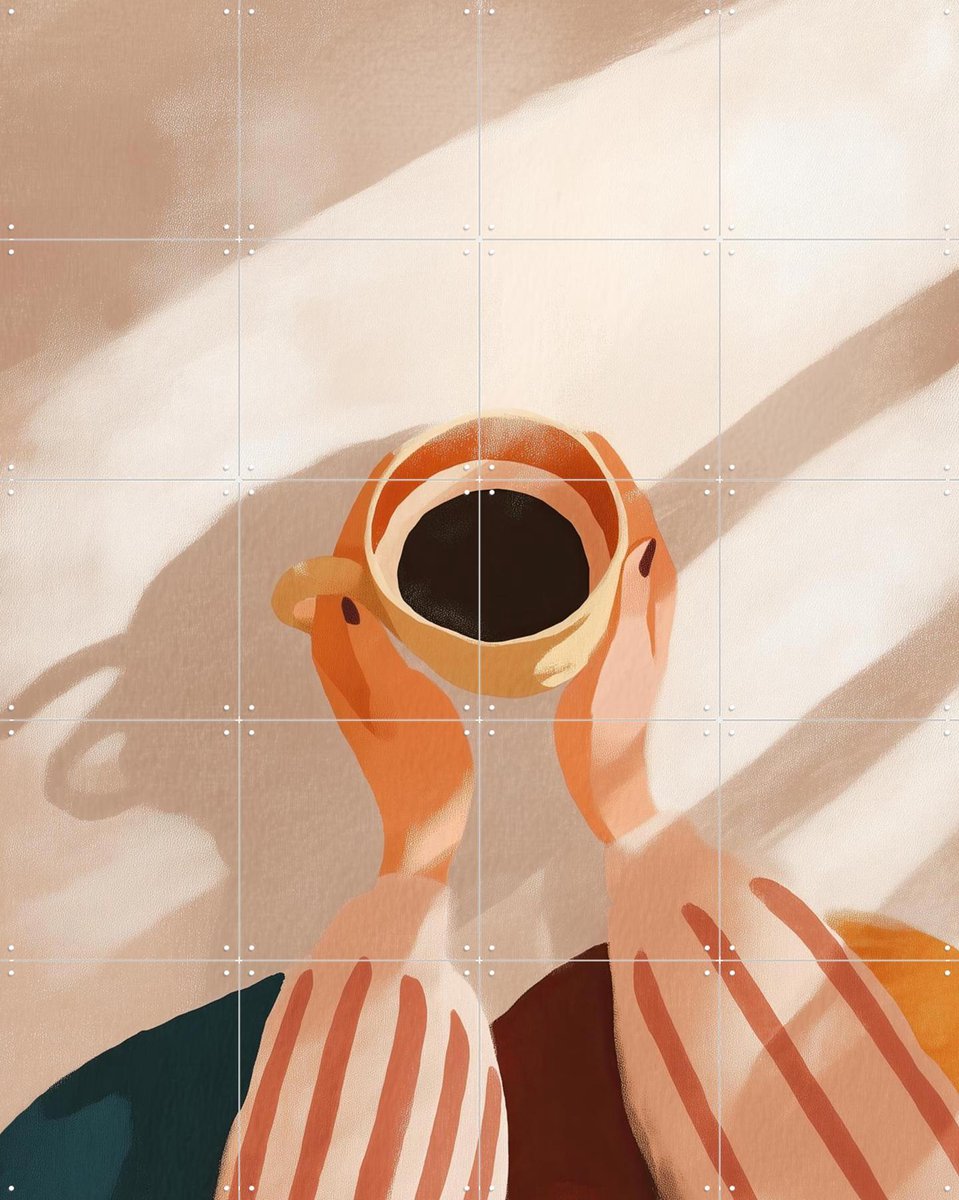 IXXI Morning Coffee Ritual, Branka Kodžoman - 80 x 100 cm - Gratis ophangtool - Grote wanddecoratie en posters - Digitale Kunst, Illustraties, Modern