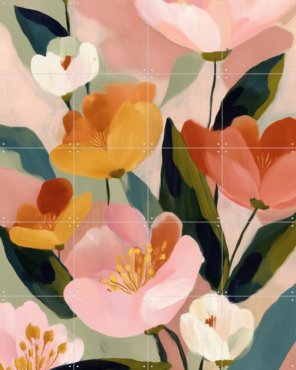 IXXI Soft Bloom, Branka Kodžoman - 80 x 100 cm - Gratis ophangtool - Grote wanddecoratie en posters - Kleurrijk, Modern, Kwaststreken, Speels
