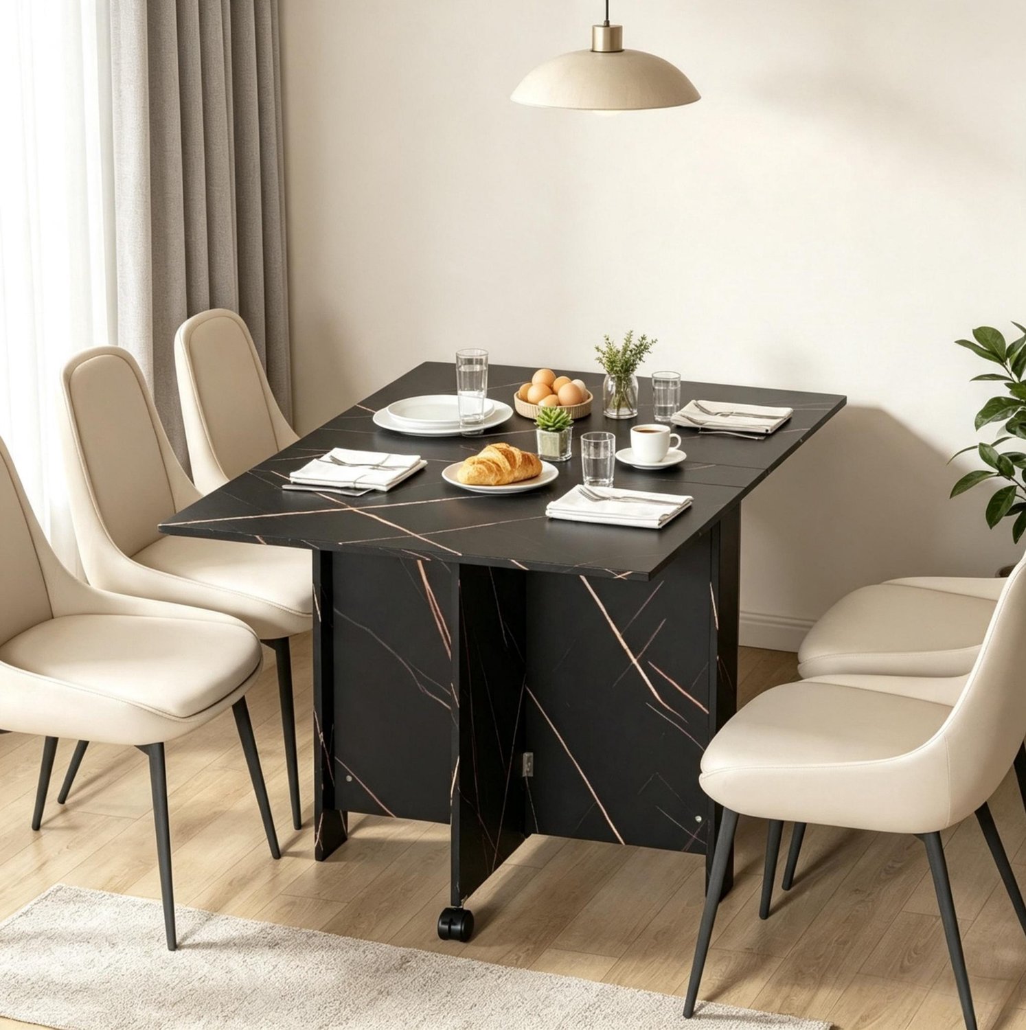 MODENUIT Eettafel - Opklapbaar En Uitklapbaar Met Wielen - Keuken En Woonkamer - Spaanplaat - 120x80x73 Cm - Zwart