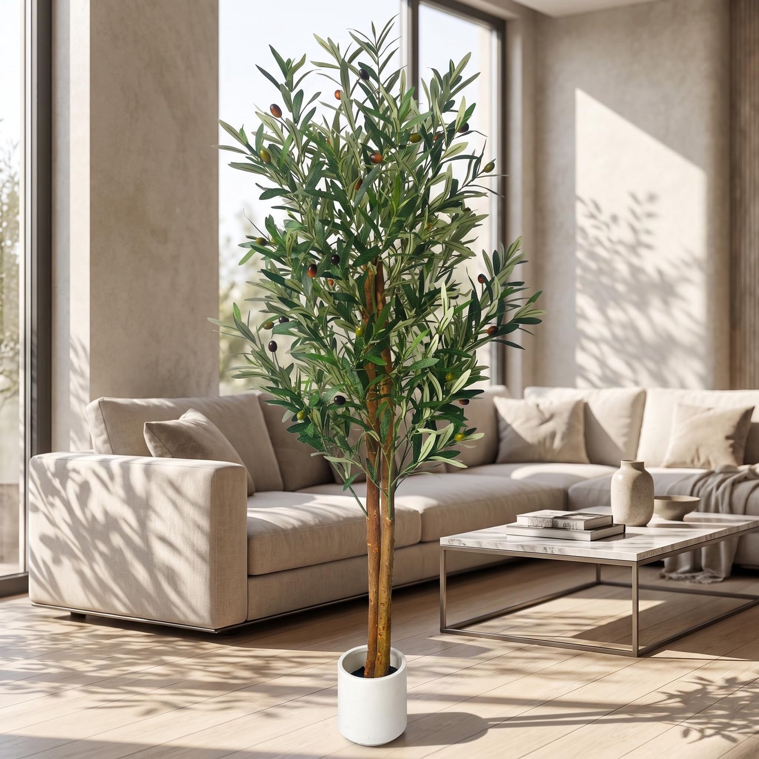Kunststof Olijfboom 150 cm in Witte Pot