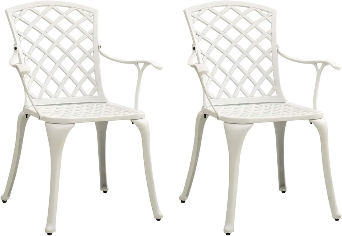 Tuinstoelen, 2 stuks, tuinstoel, stoel, eetstoel, campingstoel, hoge rugleuning, tuinstoelen, tuinmeubelen, gegoten aluminium, wit