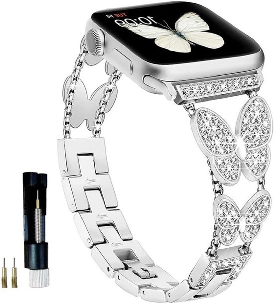 Sieradenhorlogeband - voor smartwatch SE - Armband voor vrouwen - met kristallen en diamanten - Band - van roestvrij staal
