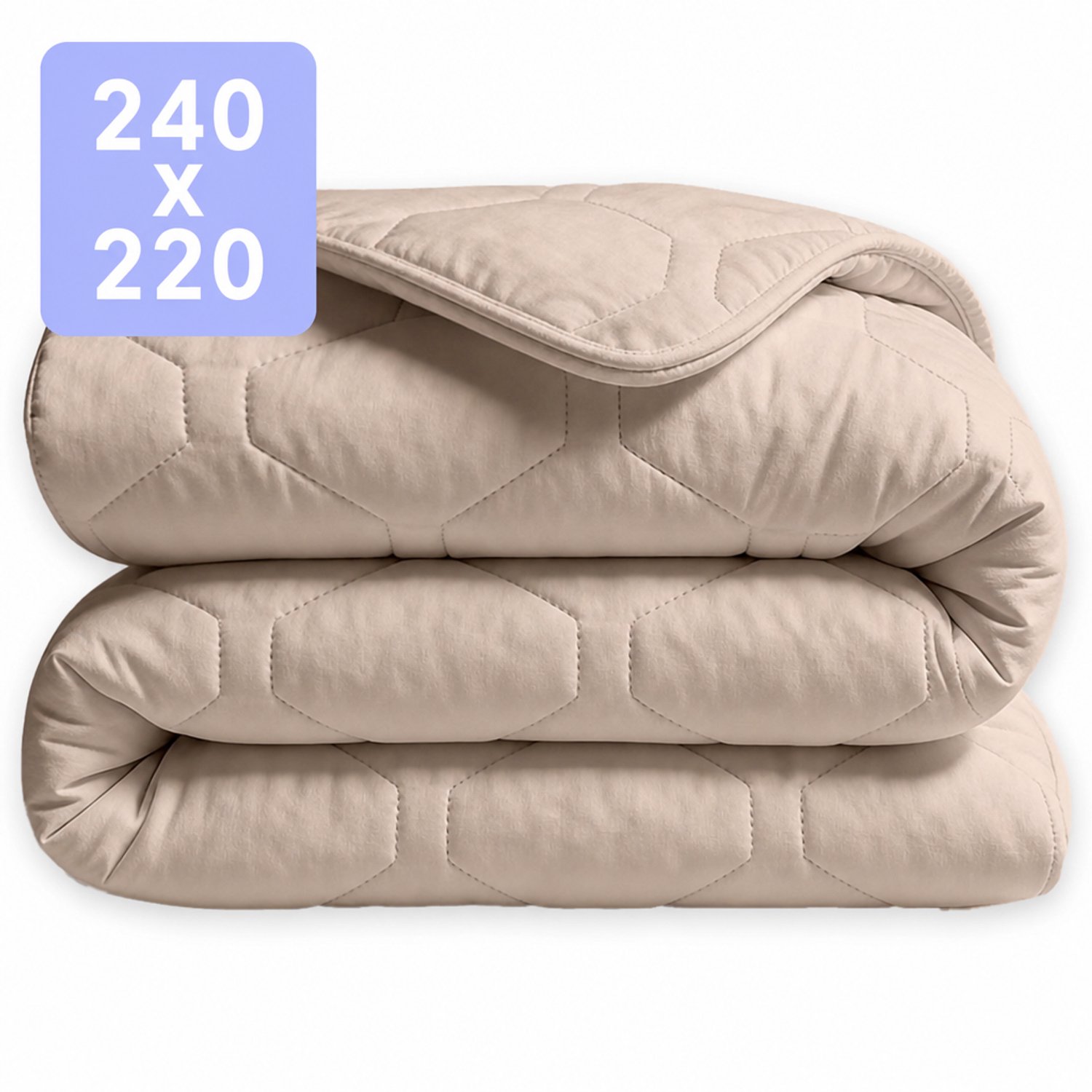 HappyBed Dekbed zonder overtrek 240x220 - 100% Katoen - Wasbaar Dekbed - Bedrukt dekbed zonder hoes - Hoesloos Dekbed - Lits Jumeaux - Taupe