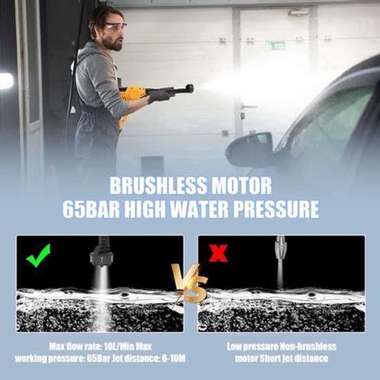 Hogedrukreiniger - Terrasreiniger - Waterpistool - Draadloze - Elektrische - 20000mAh Accu - 65 Bar - 6-in-1 Spuitpistool - Pressure Washer - Borstelloze - Autowasser en Tuinreiniger – Inclusief 1x Accu — afbeelding 4