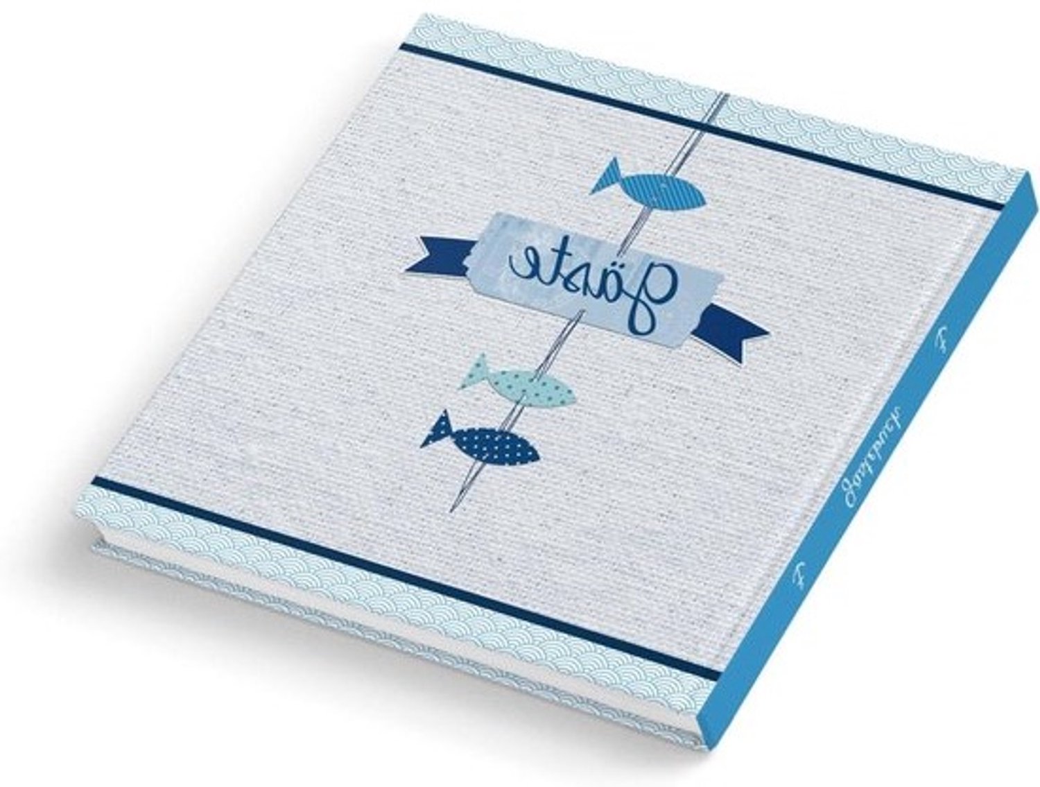 Gastenboek met vissen - Inschrijfboek voor feest - Herinneringen bewaren - Maritiem ontwerp - 21 x 21 cm - Blauw turquoise wit