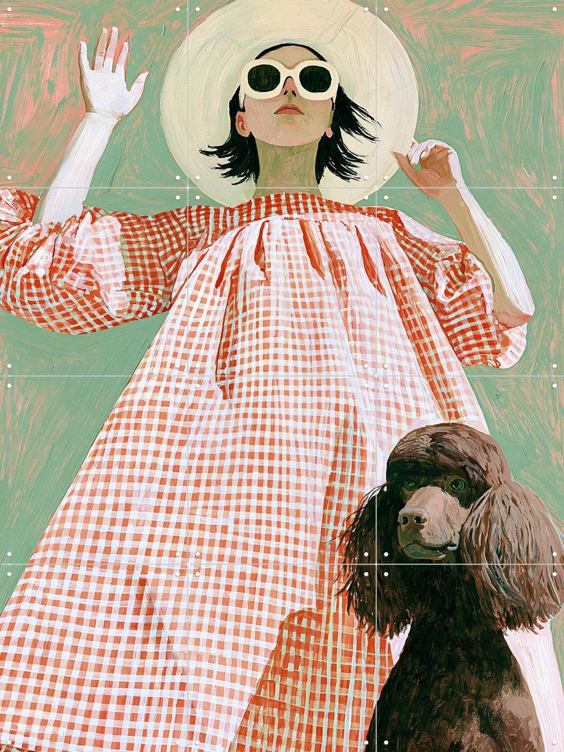 IXXI Daisy En Doedel, Artclaud - 60 x 80 cm - Grote wanddecoratie en posters - Modern, Woonkamer, Slaapkamer, Gang, Mensen, Dieren, Mode Rood / Groen