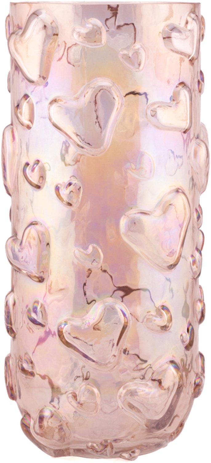 Glazen vaas hartjes holo roze L