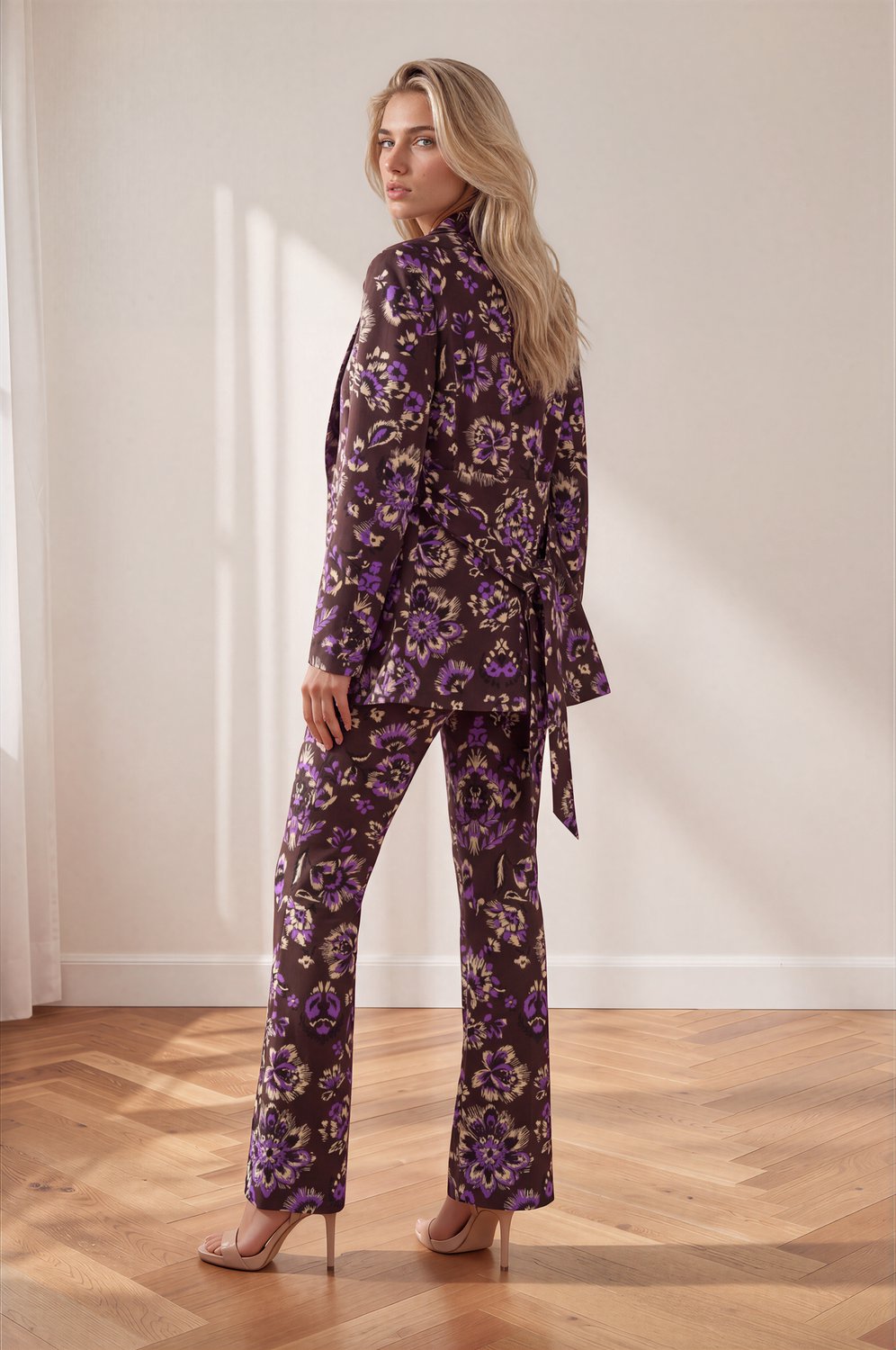 MI PIACE - Travel Broek Straight Bonded Ornamental Flowers Print 202624 Winter Purple - Maat : XS