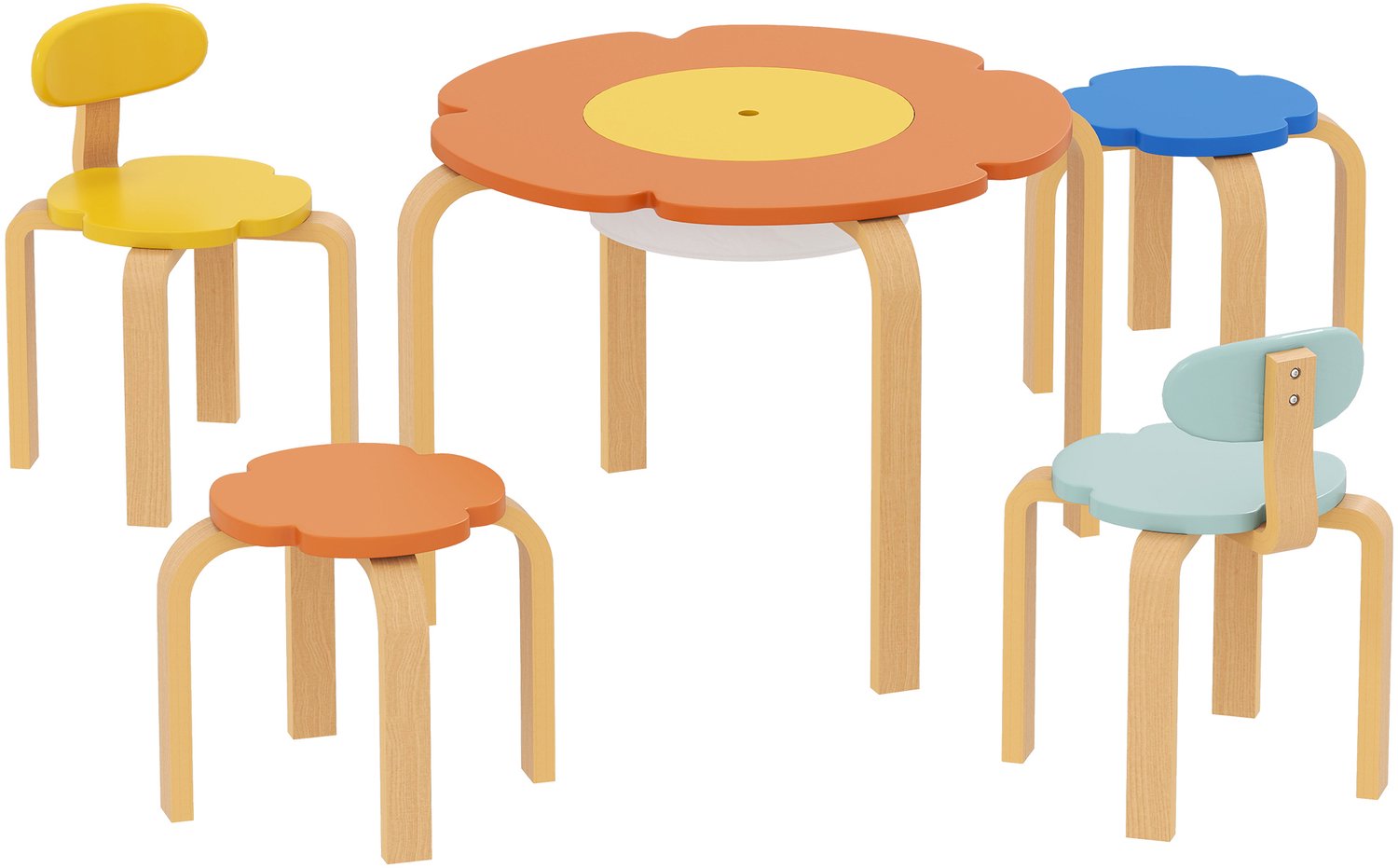 Playon 5-delige kindertafel en stoelenset - Met opbergtas - 69 x 69 x 45 cm - Bunt