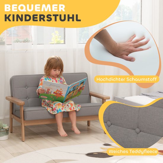 AIYAPLAY Kinderbankje Kortpolige stof, rubberhout 77L x 42B x 48H cm Grijs van AIYAPLAY — afbeelding 5