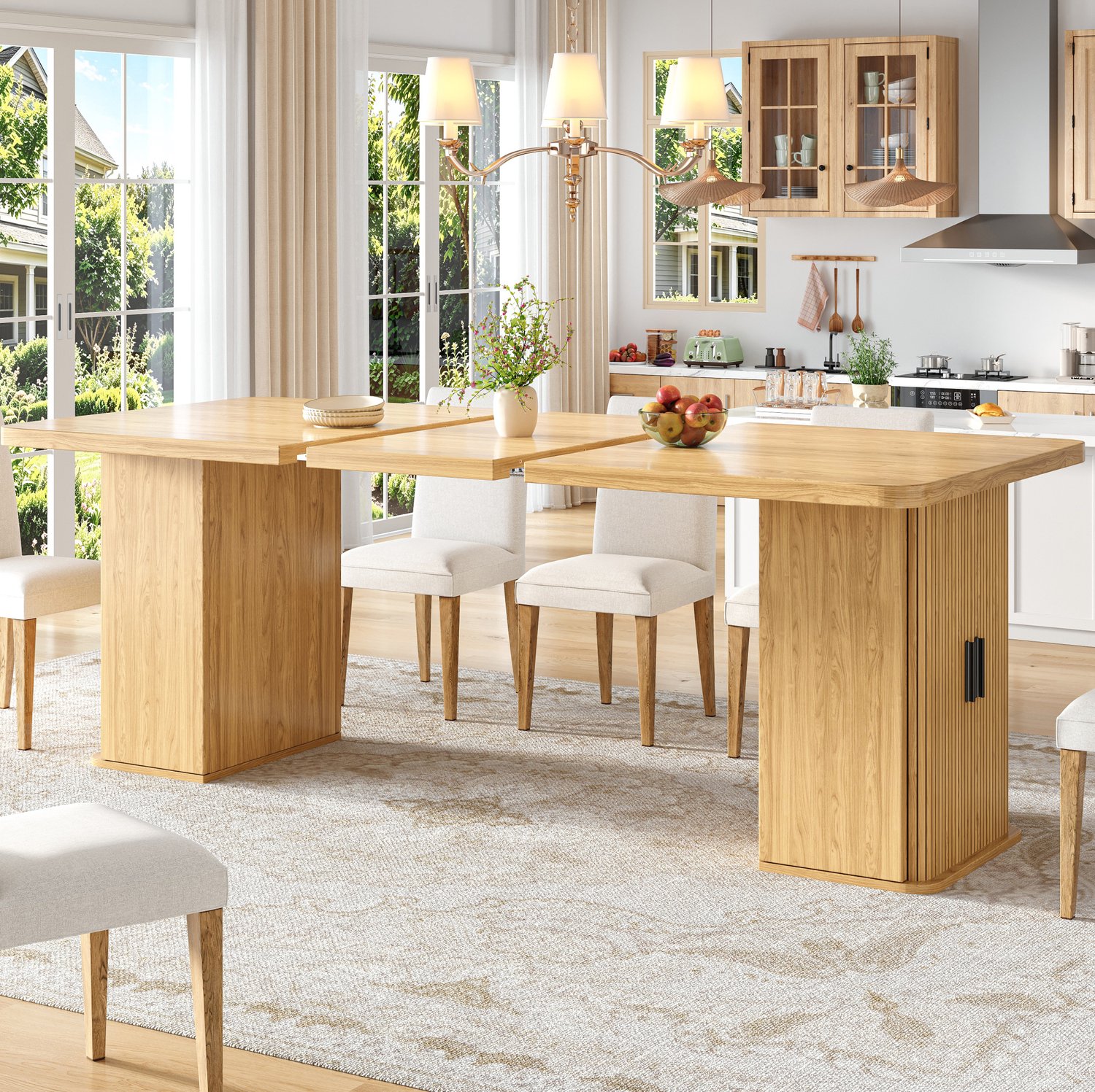 Maisentiel Uitschuifbare eettafel met opbergruimte - 140/180 x 80 x 75 cm - houtlook Naturel houtkleur