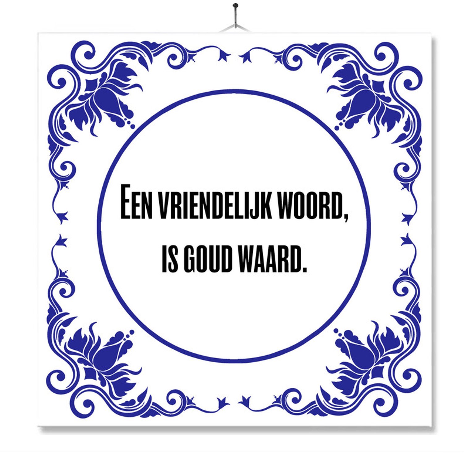 MC Living Tegel Met Opdruk | Een Vriendelijk Woord | Cadeau | Inclusief Geschenkdoos | Standaard | Ophangsysteem Multi-Color