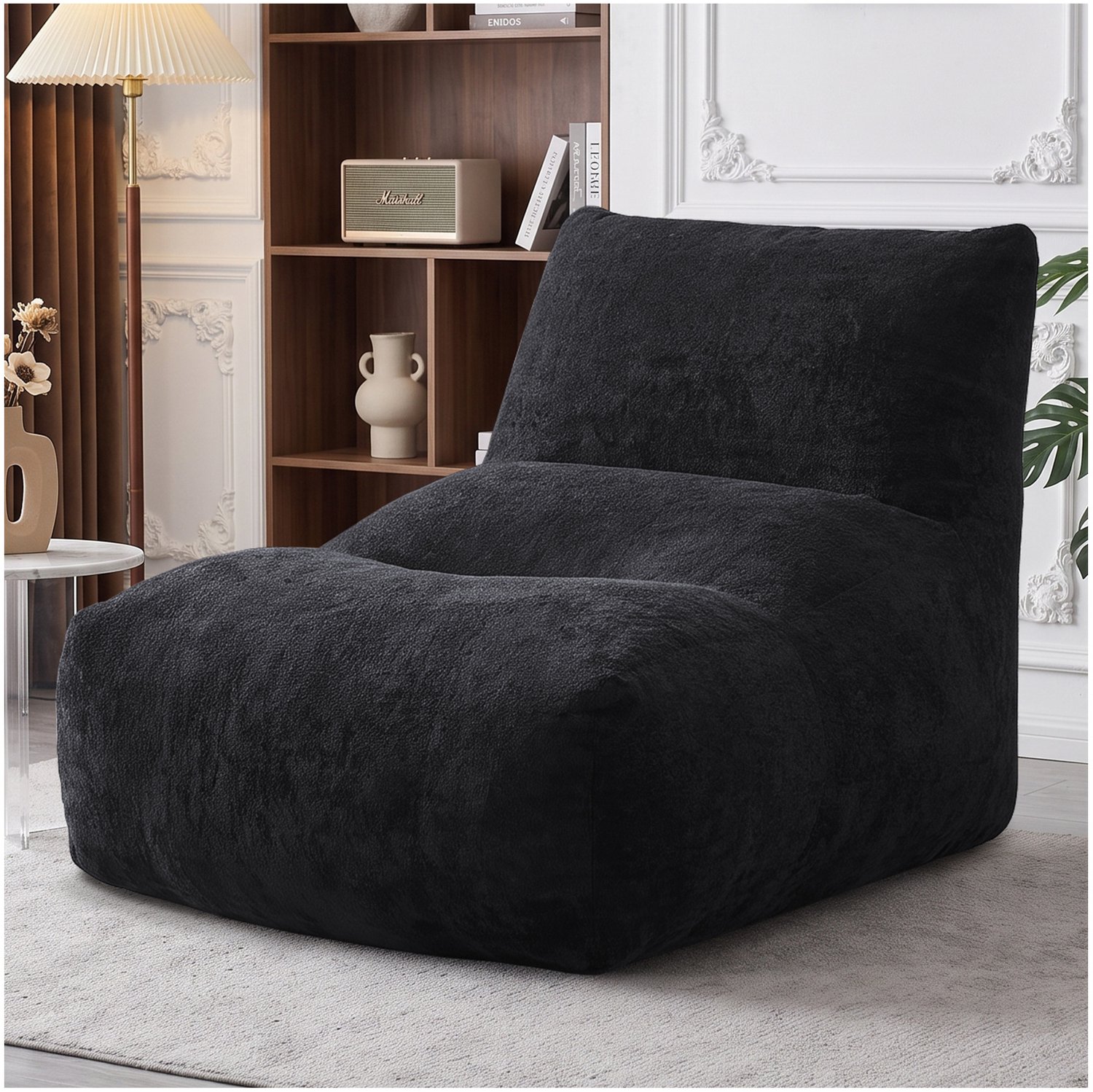 MIVRAY Zitzak 94 x 131 x 80 cm - Schuimvulling en Hoge Rugleuning - Voor Woonkamer, Slaapkamer en Leeshoek - Fleece en Teddystof - Zwart