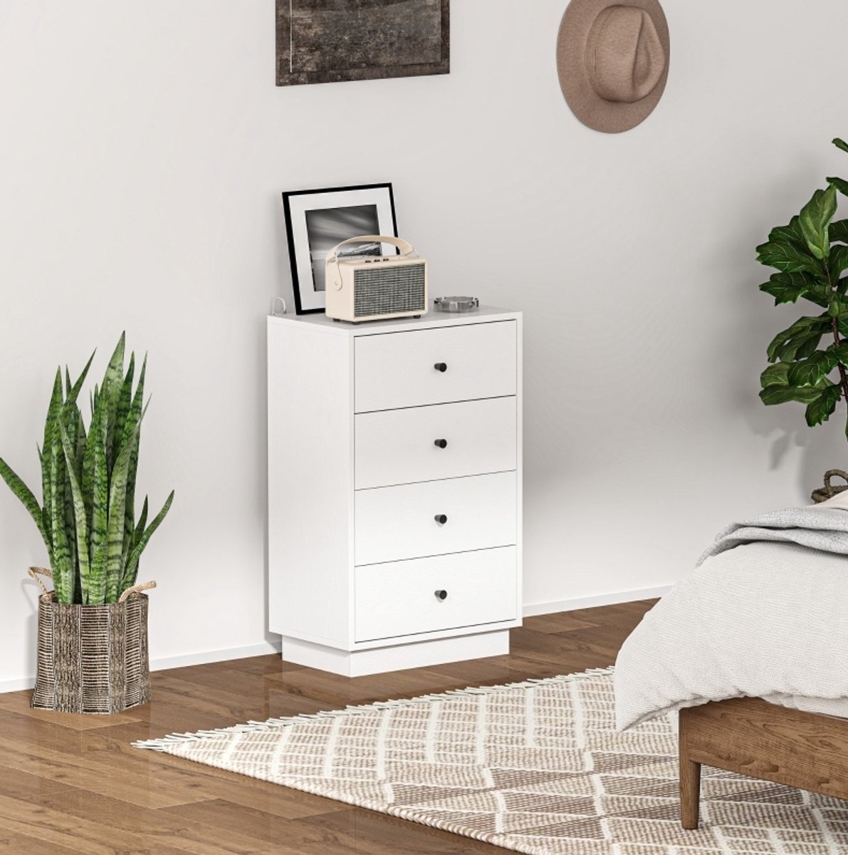 MODENUIT Ladekast - 4 Lades - Voor Woonkamer, Slaapkamer En Hal - Spaanplaat - Wit - 47x29x75 Cm