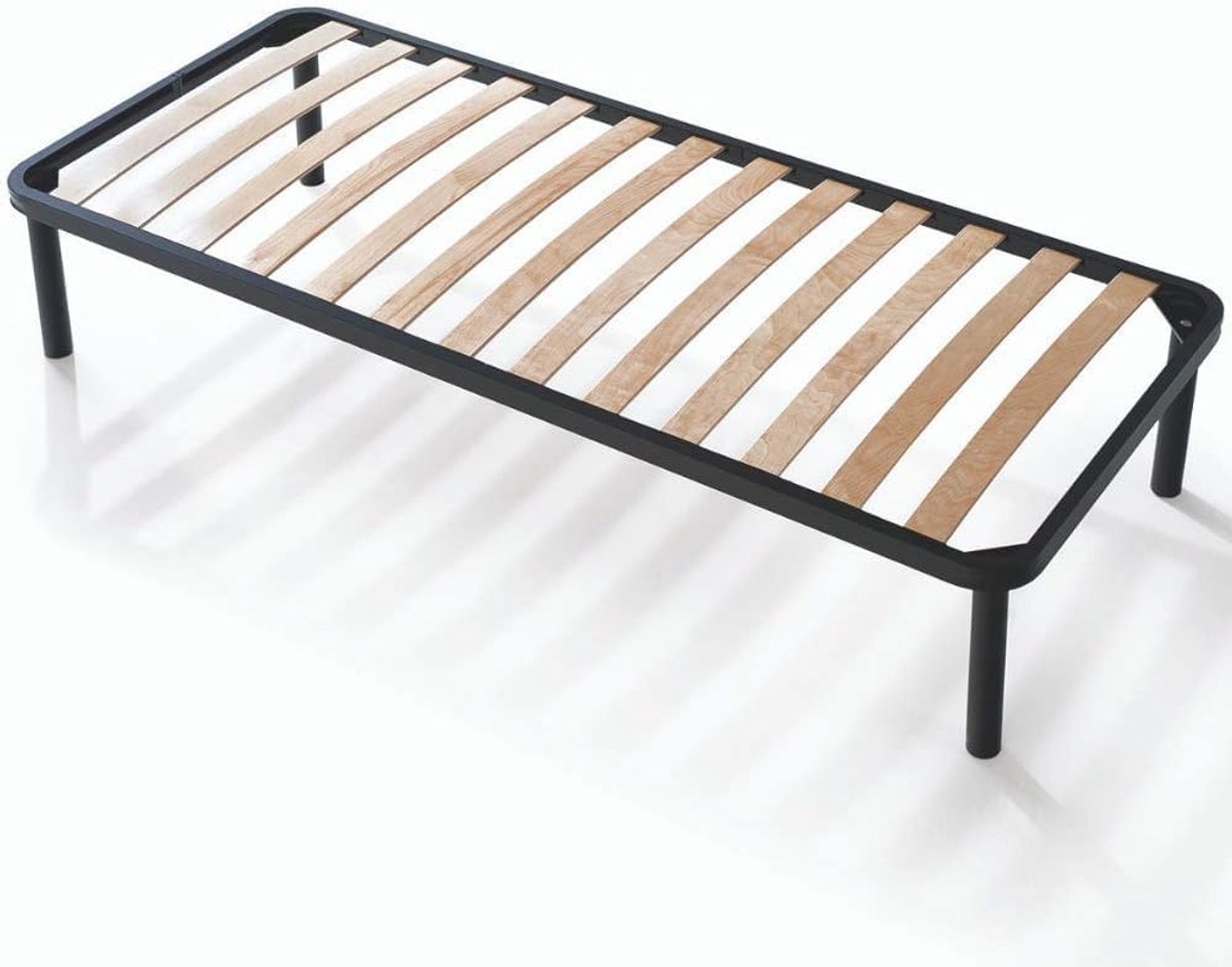 Evergreenweb Slatted Bed Base, 75 x 180 cm, with Reinforced Wooden Slats, 4 Removable Legs, Iron Frame, Base For All Types of Beds and Mattresses