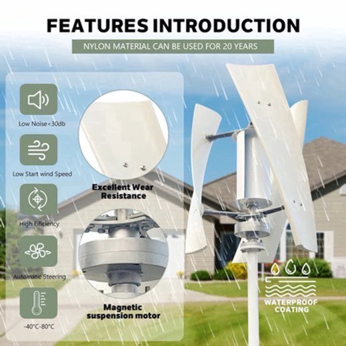 Verticale Windturbine – Horizontale Windmolen – Mini Windgenerator – Windkracht Turbine – 2000W Vermogen – 24V - Off-grid Systeem 3